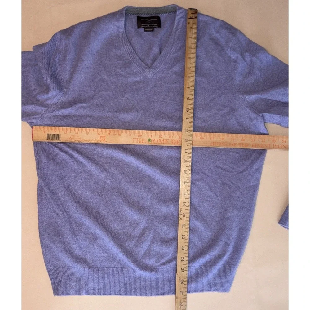 Black Brown 1826 Men's 100% 2-Ply Cashmere V-Neck Sweater Periwinkle Large